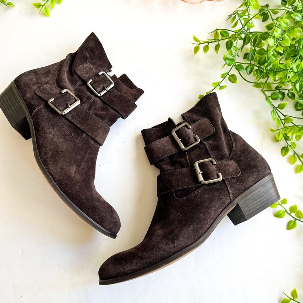 Paul Green Suede Dark Brown Buckle Ankle Boots Size 7.5 in euro. 9.5 in us size
